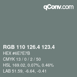 カラーコード: RGB 110 126.4 123.4 | qconv.com