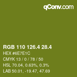 カラーコード: RGB 110 126.4 28.4 | qconv.com