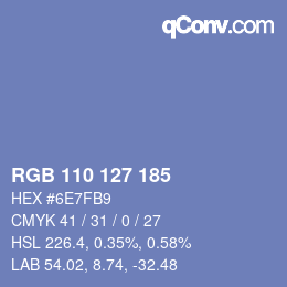Color code: RGB 110 127 185 | qconv.com