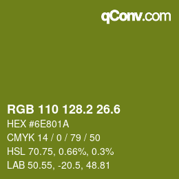 カラーコード: RGB 110 128.2 26.6 | qconv.com