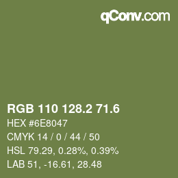 カラーコード: RGB 110 128.2 71.6 | qconv.com