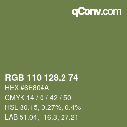 カラーコード: RGB 110 128.2 74 | qconv.com