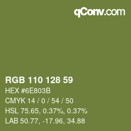 Color code: RGB 110 128 59 | qconv.com