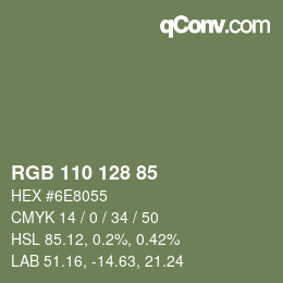 Color code: RGB 110 128 85 | qconv.com