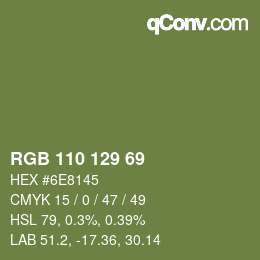 Color code: RGB 110 129 69 | qconv.com