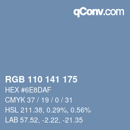 Color code: RGB 110 141 175 | qconv.com