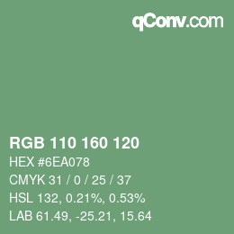 Color code: RGB 110 160 120 | qconv.com