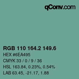 カラーコード: RGB 110 164.2 149.6 | qconv.com