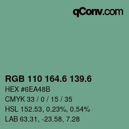 カラーコード: RGB 110 164.6 139.6 | qconv.com