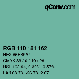 Color code: RGB 110 181 162 | qconv.com