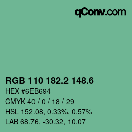 カラーコード: RGB 110 182.2 148.6 | qconv.com