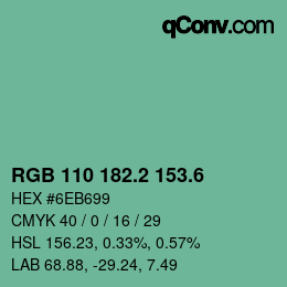 カラーコード: RGB 110 182.2 153.6 | qconv.com
