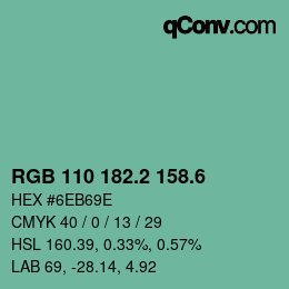 カラーコード: RGB 110 182.2 158.6 | qconv.com
