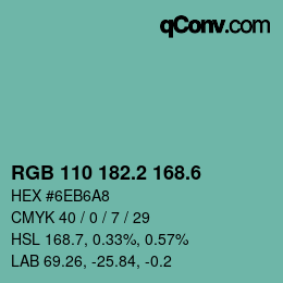 カラーコード: RGB 110 182.2 168.6 | qconv.com