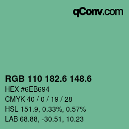 カラーコード: RGB 110 182.6 148.6 | qconv.com