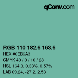 カラーコード: RGB 110 182.6 163.6 | qconv.com