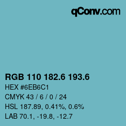カラーコード: RGB 110 182.6 193.6 | qconv.com