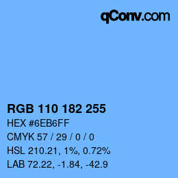Color code: RGB 110 182 255 | qconv.com