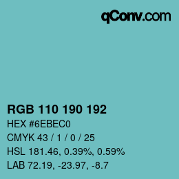 Color code: RGB 110 190 192 | qconv.com