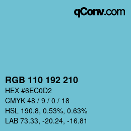 カラーコード: RGB 110 192 210 | qconv.com