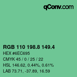 カラーコード: RGB 110 198.8 149.4 | qconv.com