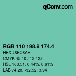 カラーコード: RGB 110 198.8 174.4 | qconv.com