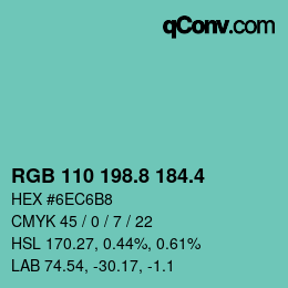 カラーコード: RGB 110 198.8 184.4 | qconv.com