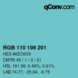颜色代码: RGB 110 198 201 | qconv.com
