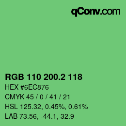 カラーコード: RGB 110 200.2 118 | qconv.com