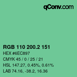 カラーコード: RGB 110 200.2 151 | qconv.com