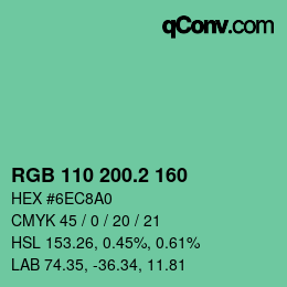 カラーコード: RGB 110 200.2 160 | qconv.com