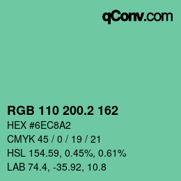 カラーコード: RGB 110 200.2 162 | qconv.com