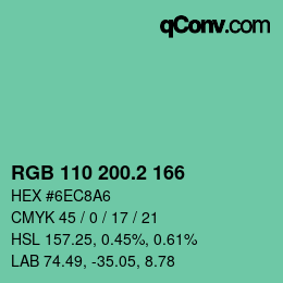カラーコード: RGB 110 200.2 166 | qconv.com