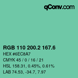 カラーコード: RGB 110 200.2 167.6 | qconv.com