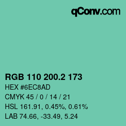 カラーコード: RGB 110 200.2 173 | qconv.com