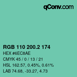 カラーコード: RGB 110 200.2 174 | qconv.com