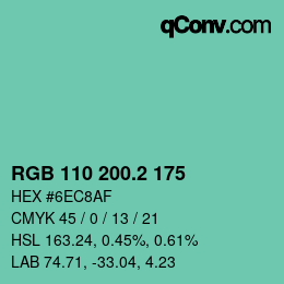 カラーコード: RGB 110 200.2 175 | qconv.com
