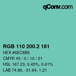 カラーコード: RGB 110 200.2 181 | qconv.com