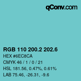 カラーコード: RGB 110 200.2 202.6 | qconv.com
