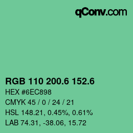 カラーコード: RGB 110 200.6 152.6 | qconv.com