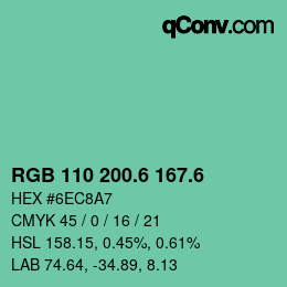 カラーコード: RGB 110 200.6 167.6 | qconv.com