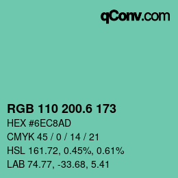 カラーコード: RGB 110 200.6 173 | qconv.com