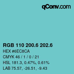 カラーコード: RGB 110 200.6 202.6 | qconv.com