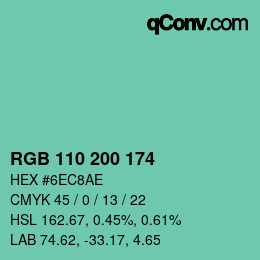 Color code: RGB 110 200 174 | qconv.com
