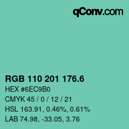 カラーコード: RGB 110 201 176.6 | qconv.com