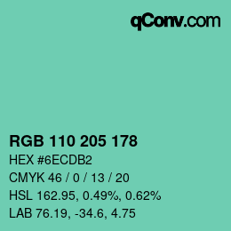 カラーコード: RGB 110 205 178 | qconv.com