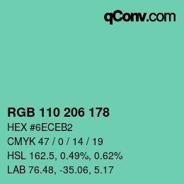 Color code: RGB 110 206 178 | qconv.com