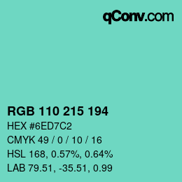 カラーコード: RGB 110 215 194 | qconv.com