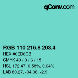 カラーコード: RGB 110 216.8 203.4 | qconv.com