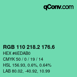 カラーコード: RGB 110 218.2 176.6 | qconv.com